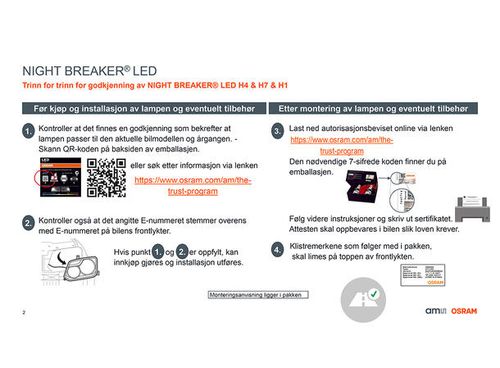 Osram 64193DWNB Night Breaker H4 LED 2pk Godkjent