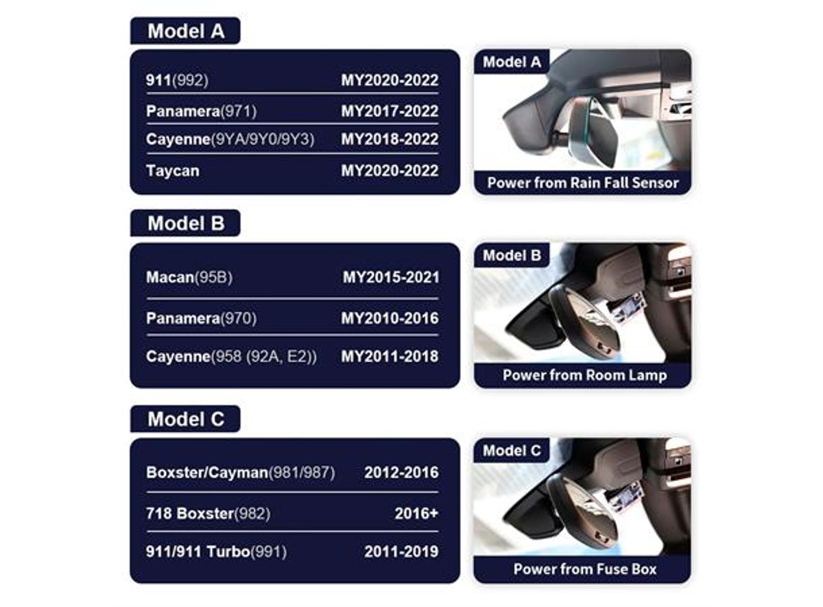 Fitcamx Integrert 4K Dashcam (front) Porsche (2005 -->) Model
