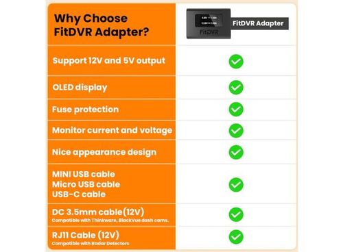 FitDVR D3-014 Dashcam Power Adapter Hyundai/ Kia 10-pin