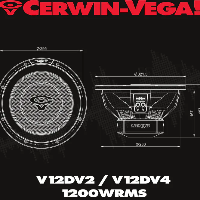 Hovedbilde Cerwin Vega V12DV4 VEGA 2025 Edition 12” Dual 4Ω Subwoofer